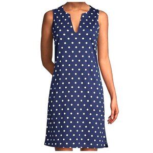 Lands' End Navy Blue‎ Polka Dot Knit Shift Dress w/Pockets Size 1X 16W-18W Plus